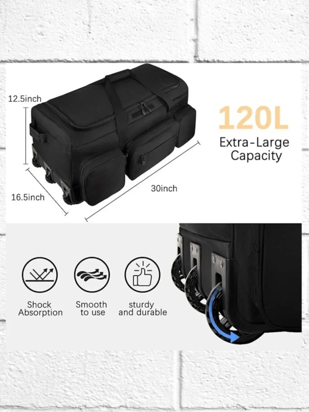 NWT! Tenfly 120L Rolling Duffle Bag for Travel/Sports Heavy-Duty Water-Repellant